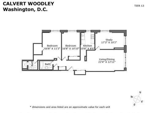 Floor plan for 2 beds, 2 baths, 1200 sqft